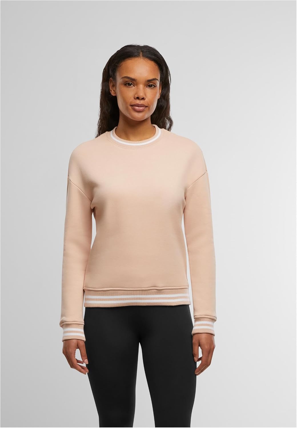 Build Your Brand Damen Sweatshirt Ladies College Crew Pullover, Frauen Sweater mit Streifen an den B