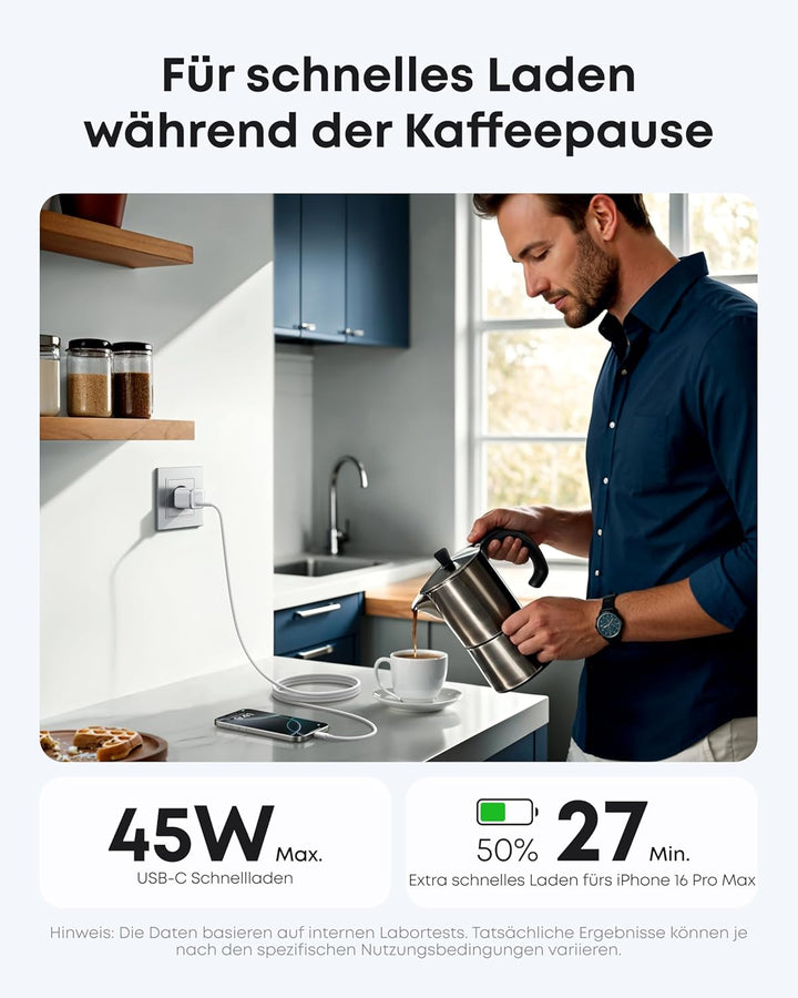 Anker Nano 45W USB C Ladegerät, kompakter Netzteil, Schnellladegerät für iPhone 17/Pro/Pro Max/iPhon