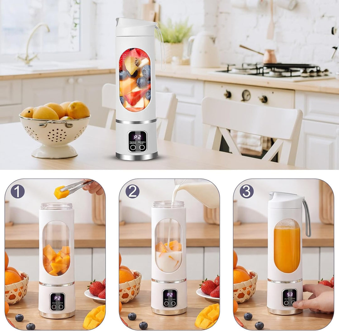 Tragbarer Mixer Smoothie Maker To Go, 450 ml Portable Blender, Mini-Standmixer mit 12 Klingen und LE