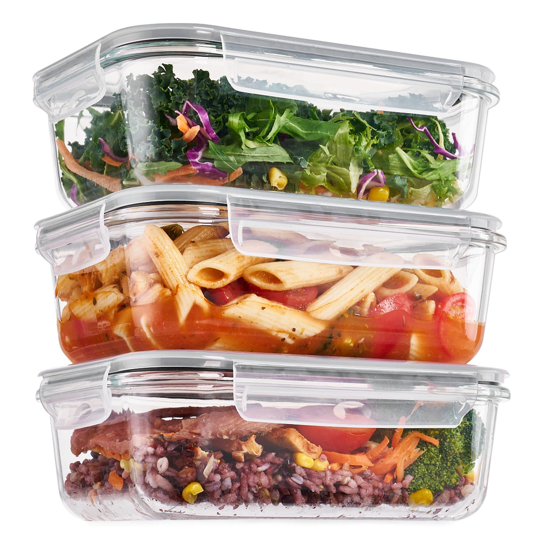 Vtopmart 3er-Pack Meal Prep Boxen Glas, 1035 ML Mealprepboxen für die Essensvorbereitung, Luftdicht
