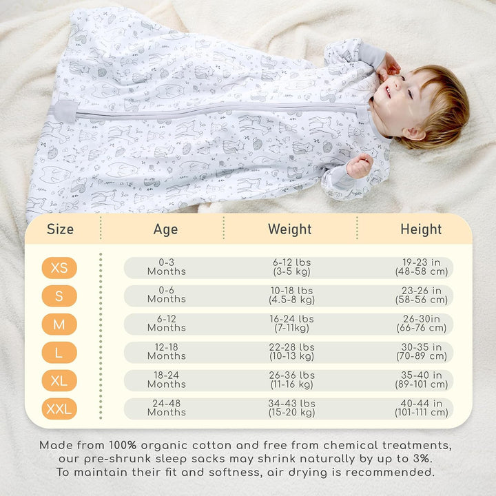 Mama Cheetah Baby Schlafsack mit Ärmeln, 1,0 TOG 2er-Pack 100% Bio-Baumwolle Wearable Blanket und Zw