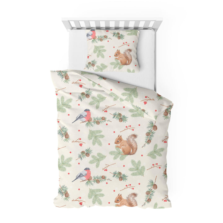 Träumschön Biber Bettwäsche 135x200 Kinder Baumwolle Beige - Eichhörnchen Motiv - Kinderbettwäsche 1