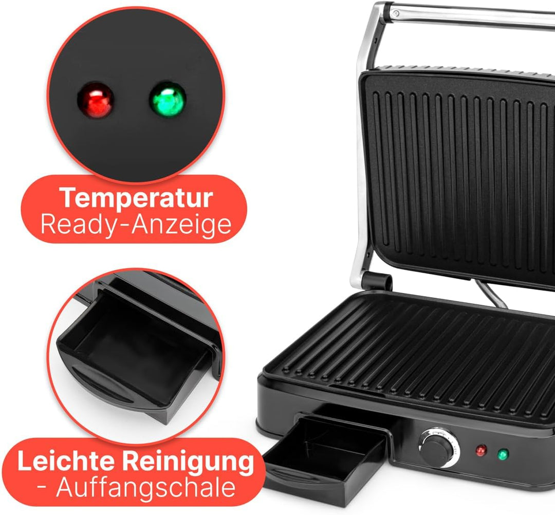 Clatronic KG 3487 Kontaktgrill für beidseitiges, fettfreies Grillen, antihaftbeschichtete Grillplatt