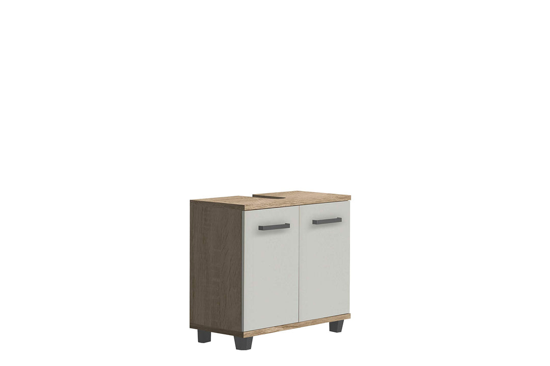 FORTE Veris Waschbeckenschrank mit 2 Türen, Holzwerkstoff, Sonoma Eiche / Weiss Hochglanz, 62 x 68,6