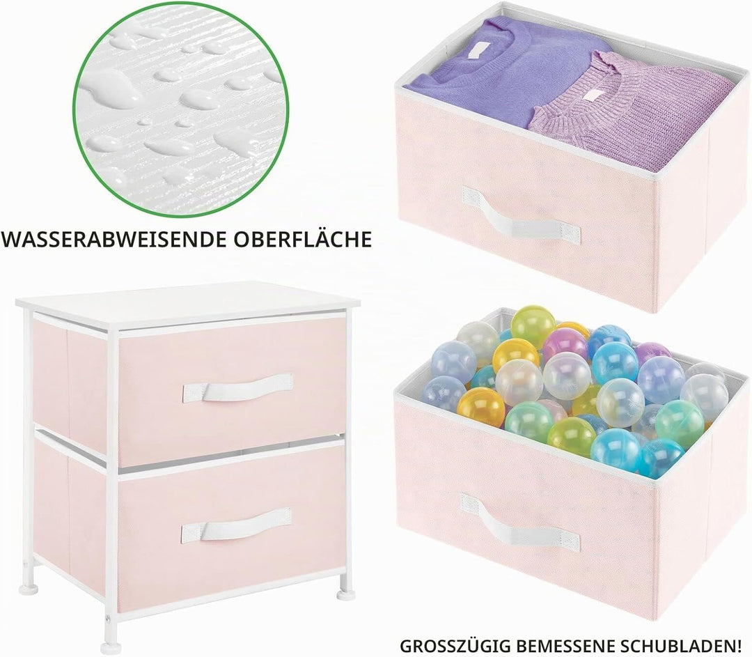 mDesign Nachttisch mit 2 Schubladen – Schrank Organizer aus Stoff, Metall und MDF – dekoratives Aufb