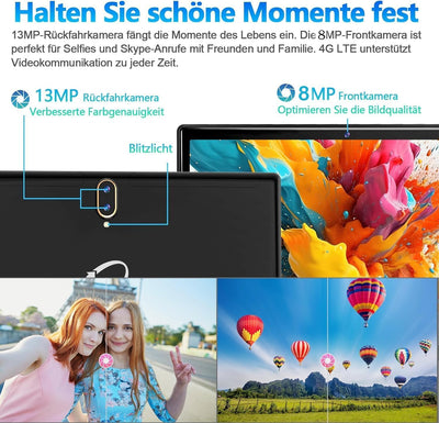 ZONKO Tablet 10 Zoll 4G LTE Tablet mit SIM Slot,Android 13 Tablet Mit Tastatur Stift,Tablet PC 64GB