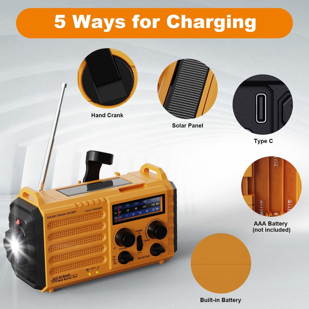 Tragbare Solar Radio, Notfall Radio mit Kurbel, Dynamo Wetter AM/FM/SW Radio,4000mAh Wiederaufladbar