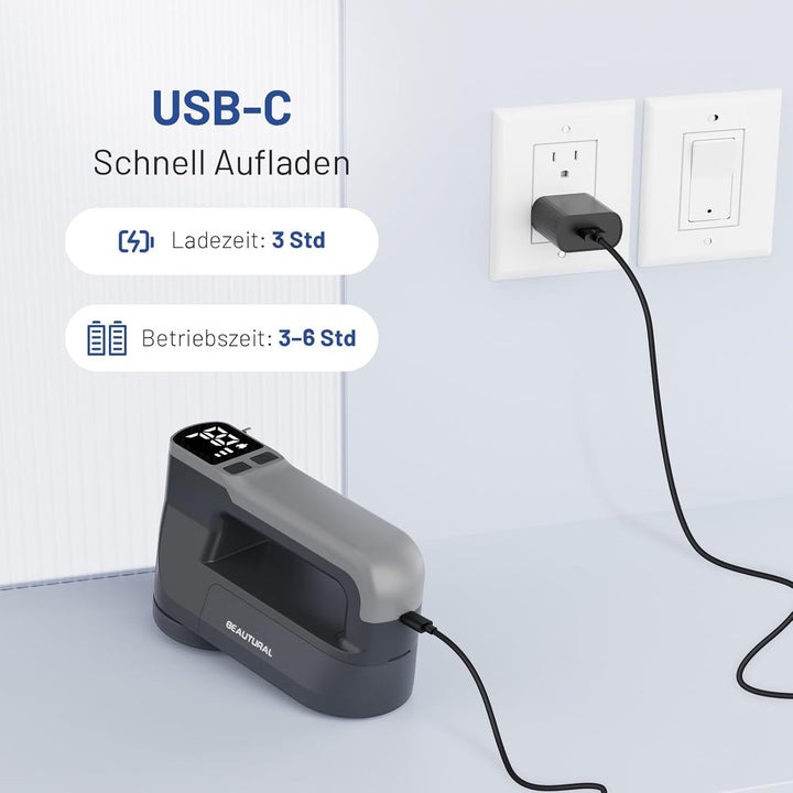 BEAUTURAL Fusselrasierer, Wiederaufladbarer Flusenentferner Elektrisch, 3 Geschwindigkeiten, 6-Kling