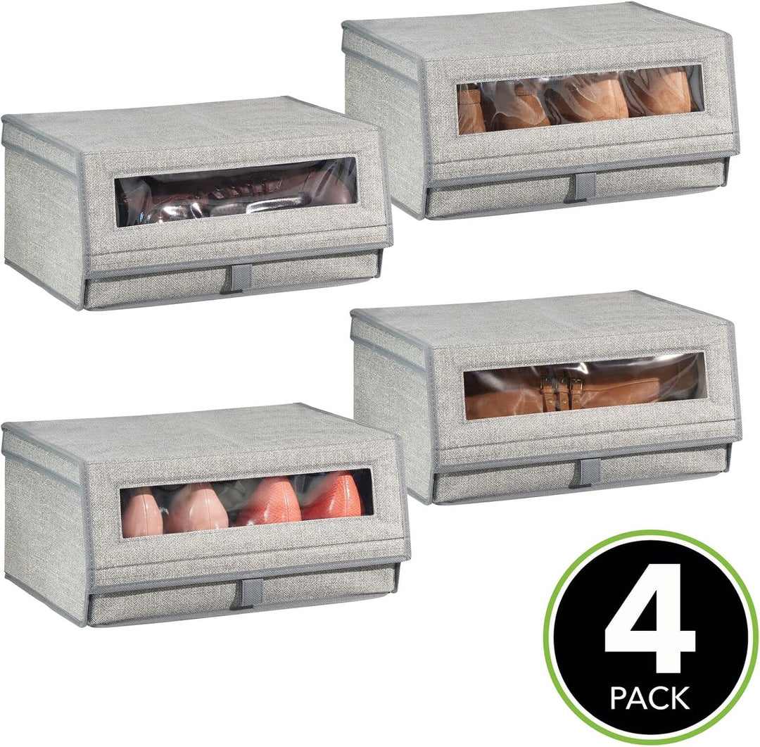 mDesign 4er-Set Schuhaufbewahrung aus Kunstfaser (gross) - stapelbare Schuhbox mit Sichtfenster, Kle