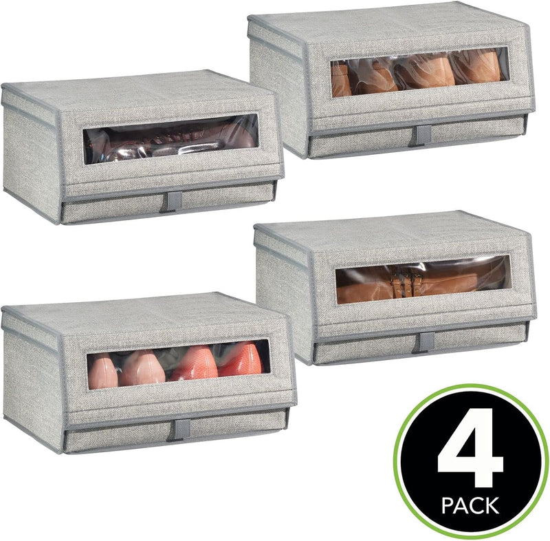 mDesign 4er-Set Schuhaufbewahrung aus Kunstfaser (gross) - stapelbare Schuhbox mit Sichtfenster, Kle