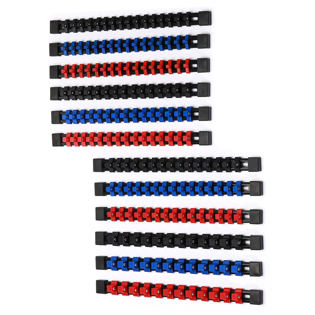 CASOMAN 12PC ABS Socket Organizer, Premium Quality Socket Holders,1/4-Inch x 48 Clips, 3/8-Inch x 90