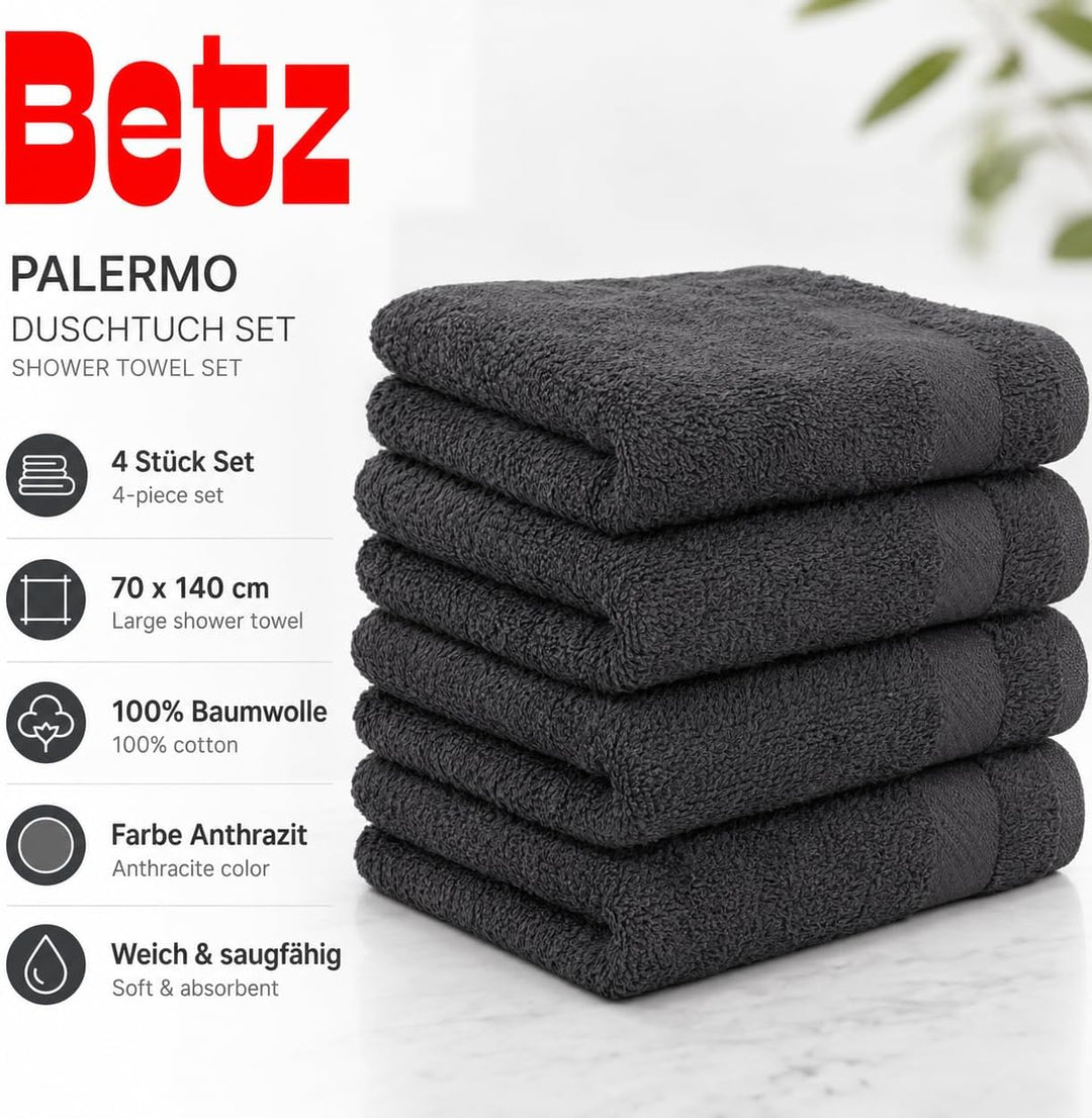 Betz 4 Stück Duschtücher Set Palermo Grösse 70x140 cm 100% Baumwolle Badetuch Duschhandtuch Sporthan