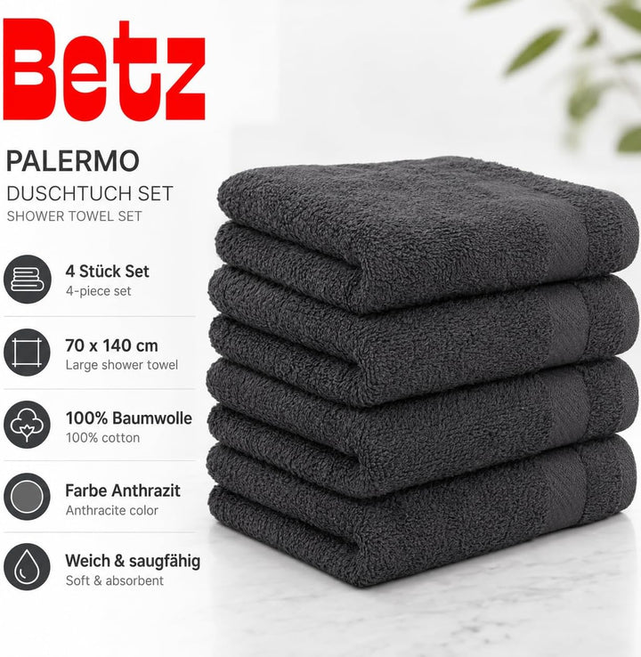 Betz 4 Stück Duschtücher Set Palermo Grösse 70x140 cm 100% Baumwolle Badetuch Duschhandtuch Sporthan