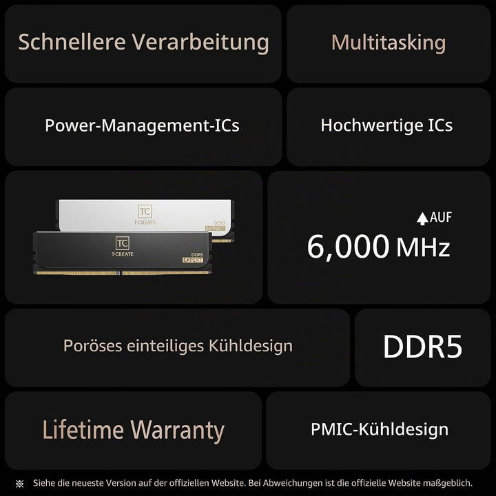 DDR5 32GB KIT 2x16GB PC 6000 Team T-CREATE EXPERT CTCED532G6000HC30DC01 schwarz 32GB (16GBx2) DDR5 6