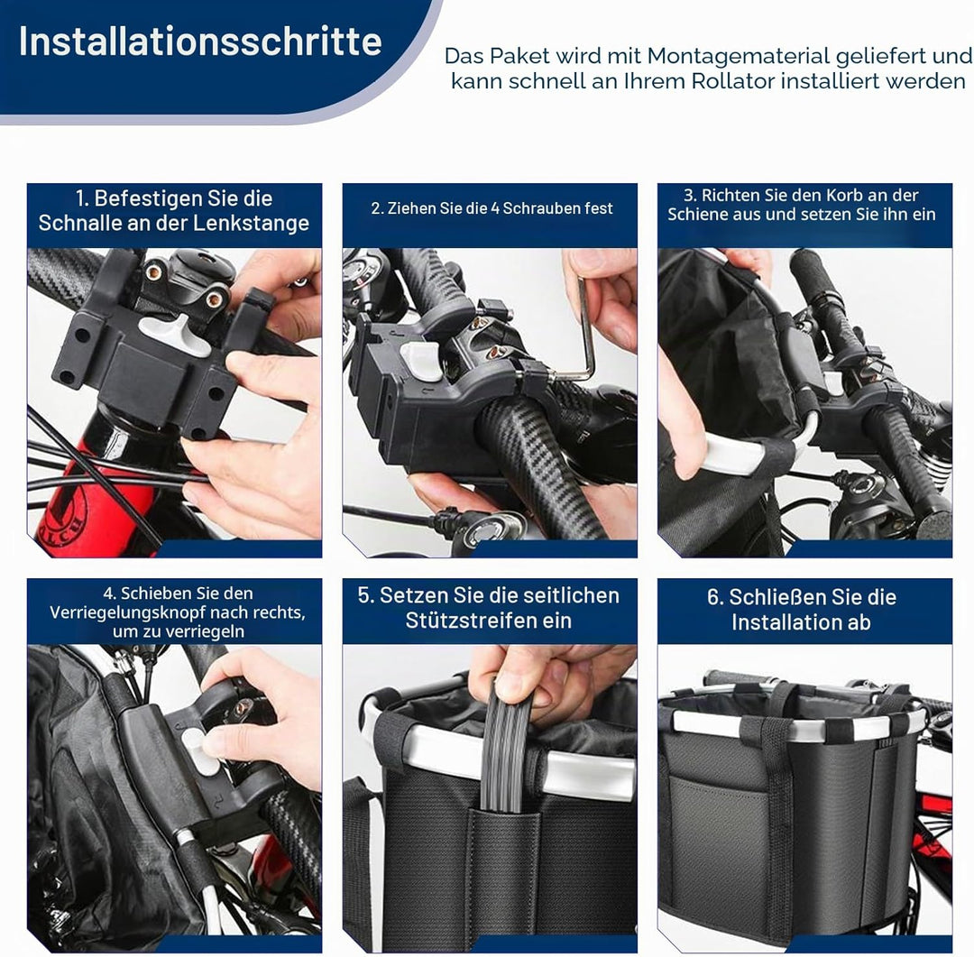 EDWERD Knie-Scooter-Korb mit Griff – Universal-Lenker-Aufbewahrungstasche für Kniewanderer, Rollator