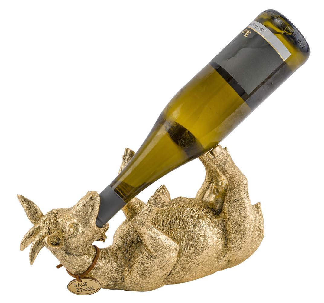 Flaschenhalter Ziege, Gold (Saufziege) Skulptur, Wein Flaschen Halter, Flaschenständer, Geschenkidee