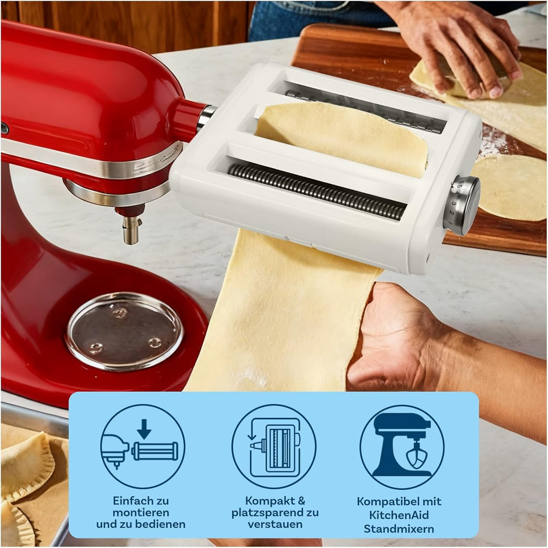Nudelaufsatz für KitchenAid Küchenmaschine 3 Stück Set – Pasta Roller, Spaghettischneider & Fettucci