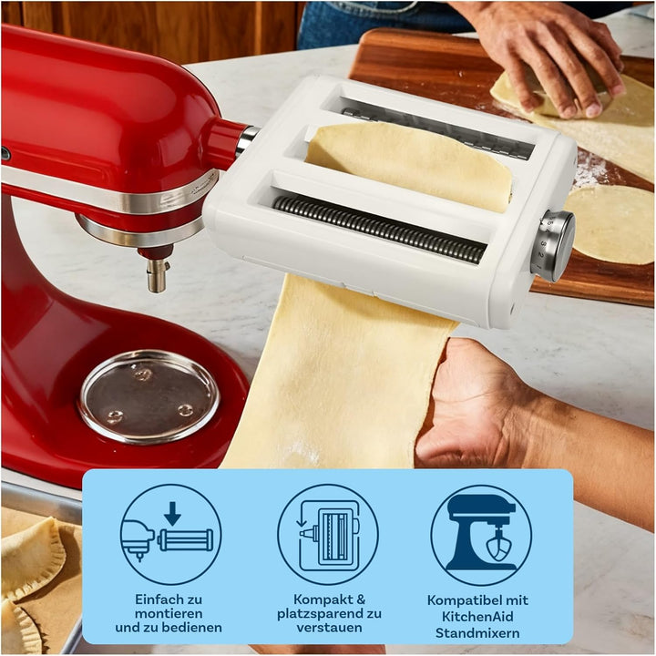Nudelaufsatz für KitchenAid Küchenmaschine 3 Stück Set – Pasta Roller, Spaghettischneider & Fettucci