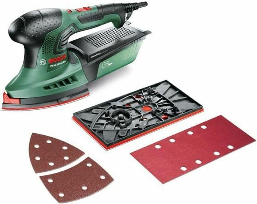 Bosch Home and Garden Multi Schleifmaschine PSM 200 AES (200 Watt, im Koffer), Schwarz, Grün,