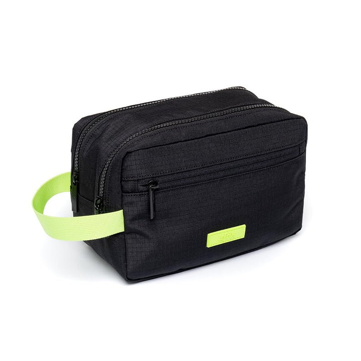 Lefrik Kei Washbag Kulturbeutel - 100% recycelter Stoff - umweltfreundlich Schwarz Limette, Schwarz