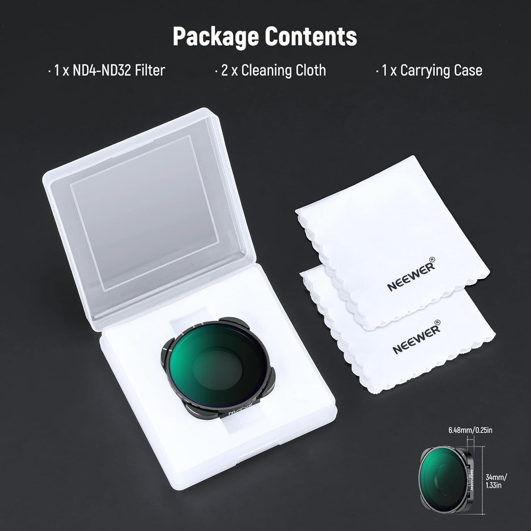 NEEWER Variabler ND Filter, kompatibel mit GoPro 13 12 11 10 9, ND4-32 2-5 Stop, aufschraubbarer Gra