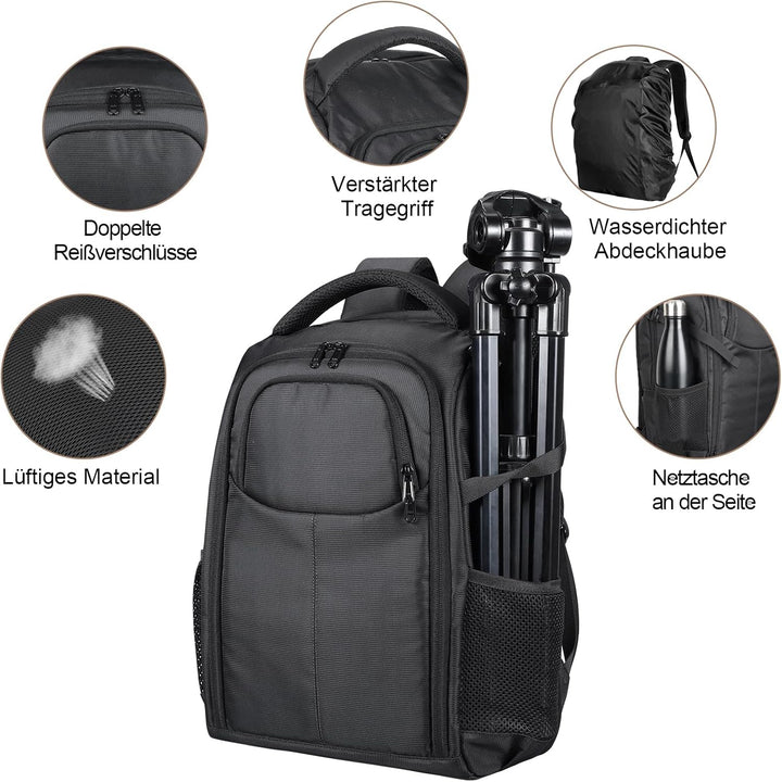 BERTASCHE Kamerarucksack DSLR SLR Wasserdicht Fotorucksack mit 15,6 Zoll Laptopfach Gross Kameratasc