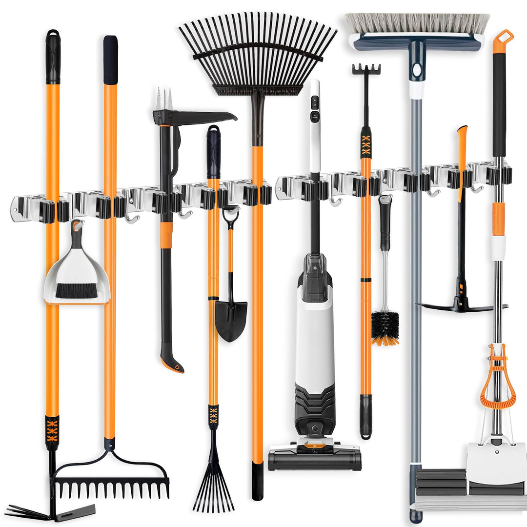 ibell 2 Stück Besenhalterung Wand, 10 Halter + 8 Haken Gerätehalter Edelstahl Selbstklebend, Garteng