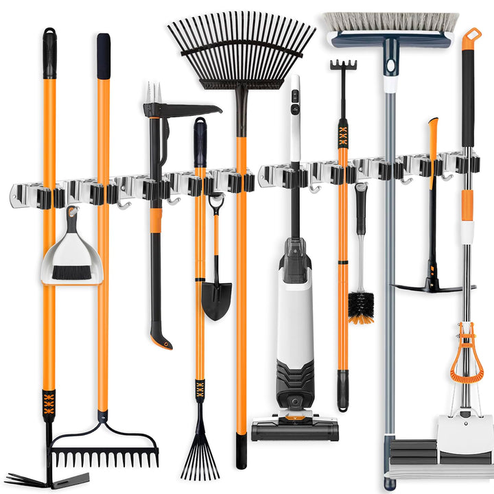 ibell 2 Stück Besenhalterung Wand, 10 Halter + 8 Haken Gerätehalter Edelstahl Selbstklebend, Garteng