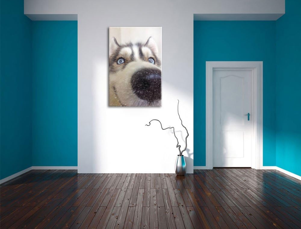 Pixxprint Glücklicher Husky als Leinwandbild/Grösse: 100x70 cm/Wandbild/Kunstdruck/fertig bespannt,