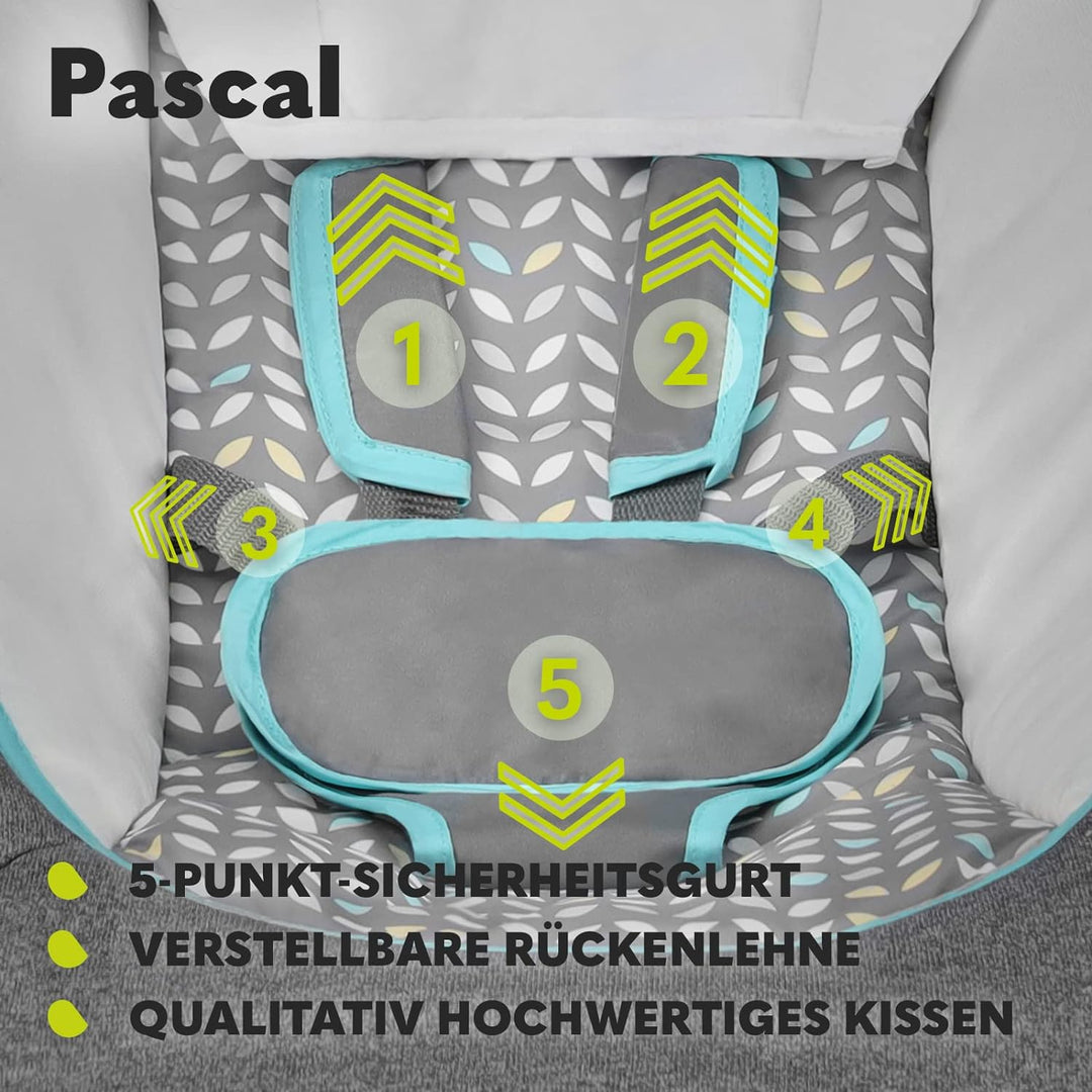 LIONELO Pascal Baby Wippe, sanfte Vibrationen, 5 Melodien, Spielzeugkarussell mit interaktiven Plüsc