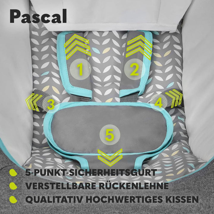 LIONELO Pascal Baby Wippe, sanfte Vibrationen, 5 Melodien, Spielzeugkarussell mit interaktiven Plüsc