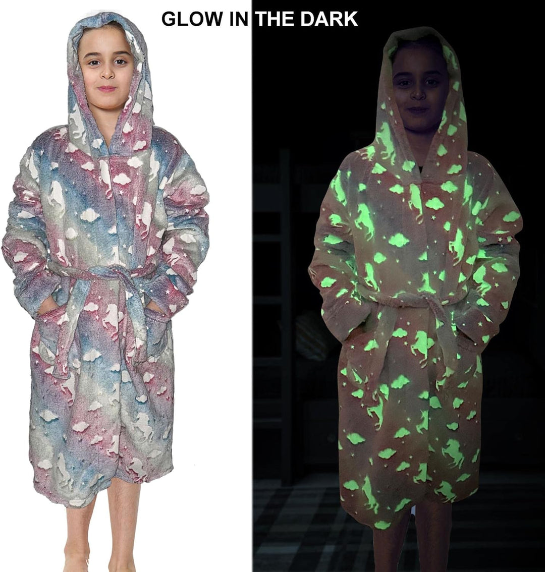 A2Z 4 Kids Mädchen Luxus Vlies Plüsch Stoff Mit Kapuze Kleid Glühen In Der Dunkel Morgenmantel Einho