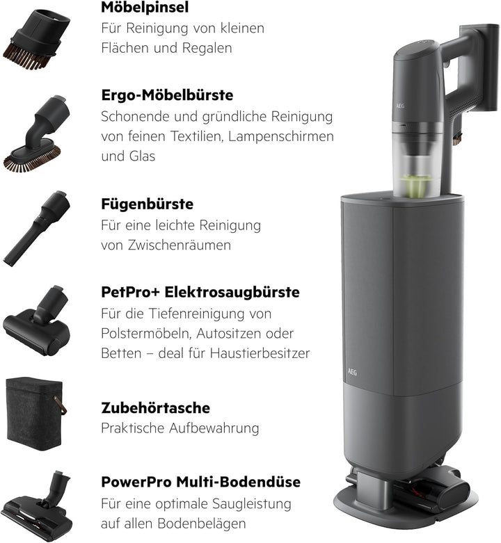 AEG Ultimate 8000 Akku Staubsauger mit Absaugstation, von Stiftung Warentest mit GUT (2,5), Auto‑Mod