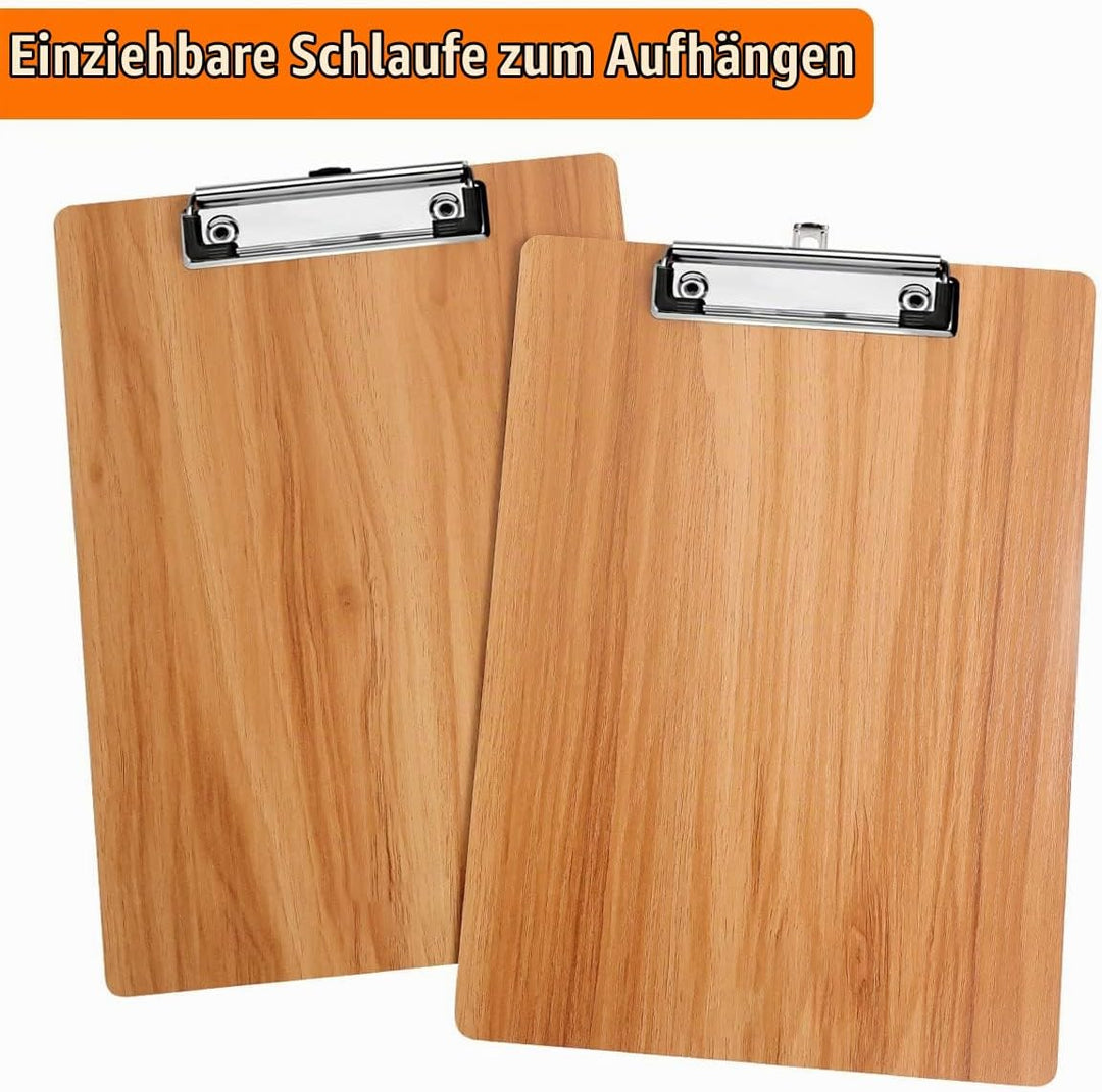 (10 Stück) Klemmbrett Holz A4,Schreibbrett Klemmbretter mit Metalklemme und Aufhängeose, Clipboard S