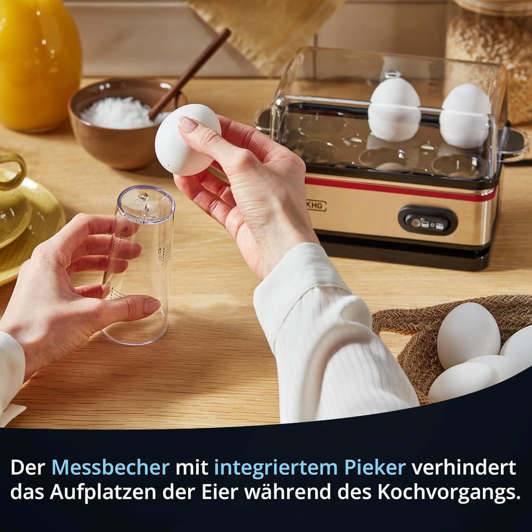 KHG Eierkocher EK-600SE 6 Eier Edelstahl leicht mit Warmhaltefunktion in einzigartigem Retro-Design