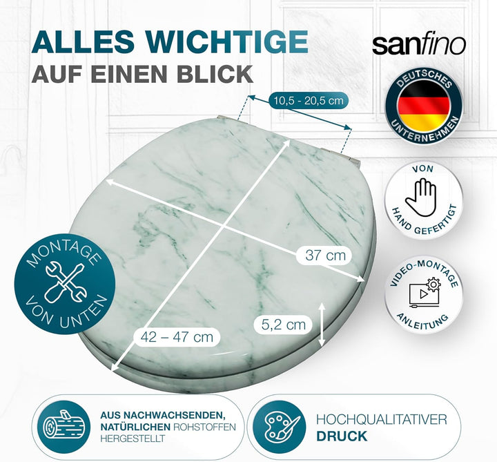 SANFINO® Premium WC Sitz mit Absenkautomatik – hochwertige Toilettendeckel aus Holz, viele bunte Mot