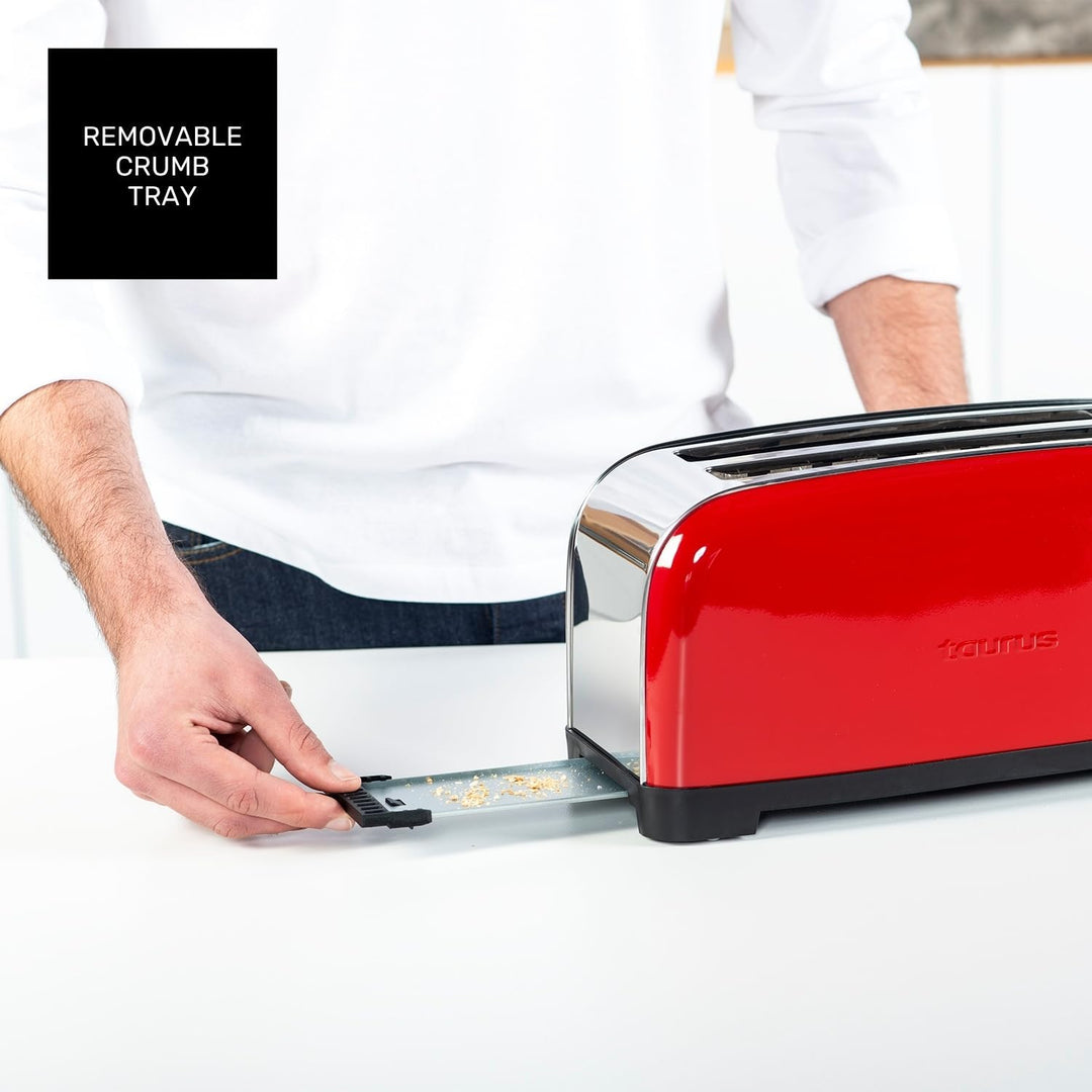 Taurus - Toaster 1400 W | Vintage Rot | 2 extra lange Schlitze | 6 Bräunungsstufen | Auftauen, Aufwä