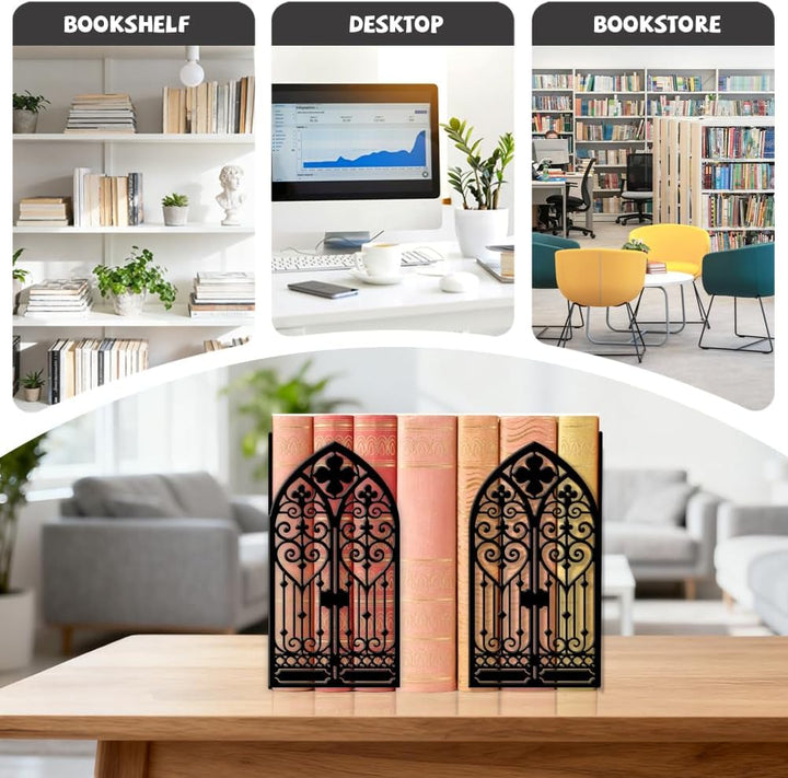 Peacoblue Buchstütze Dekorativ Modern Gotische Verzierte Tür Metall Buchstützen für Schwere Bücher 1