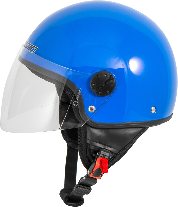 Motorradhelm Motorrad Roller Jet Helm Demi Mit Viser SonicMoto 53-54 cm ( XS) Blau, 53-54 cm ( XS) B