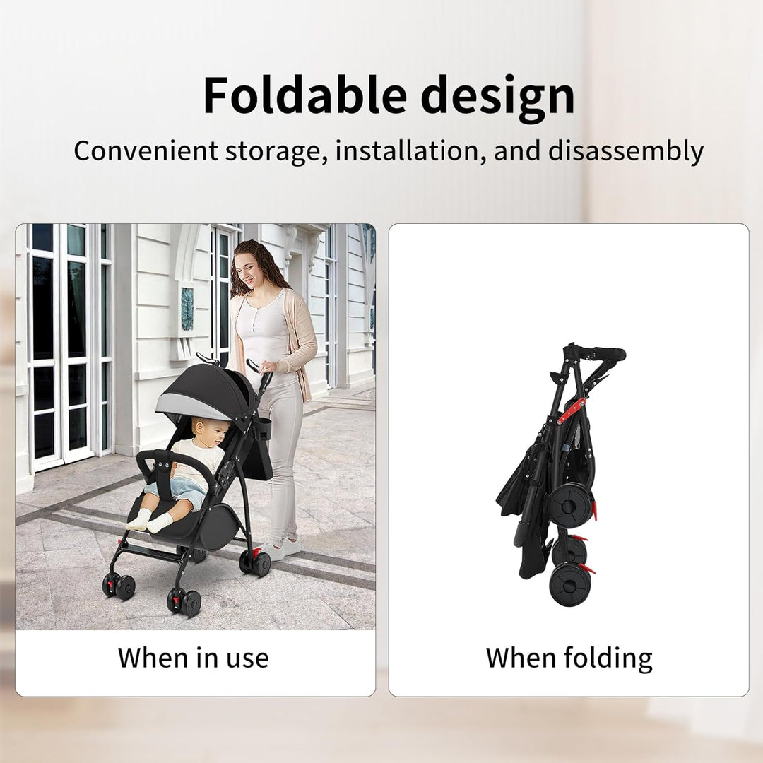 Buggy, Kinderwagen Zusammenklappbar mit Wattepads und Moskitonetzen, Reise-Kinderwagen mit Liegefunk