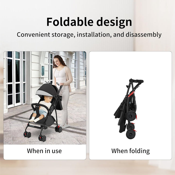 Buggy, Kinderwagen Zusammenklappbar mit Wattepads und Moskitonetzen, Reise-Kinderwagen mit Liegefunk