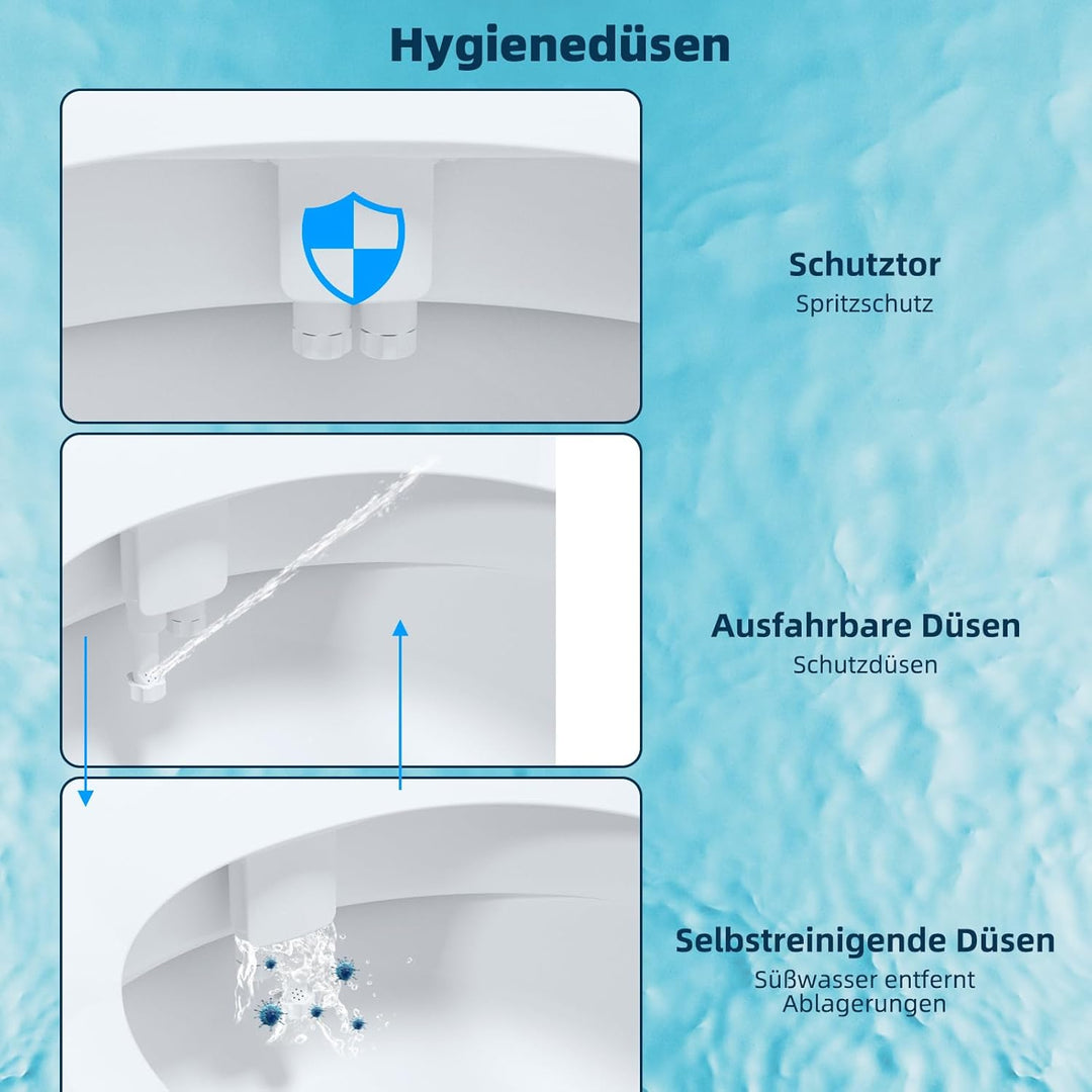 Hibbent WC Bidet, Water Bidet Dusch-WC (ohne Strom),Intimreinigung mit Selbstreinigende Düsen Wasser