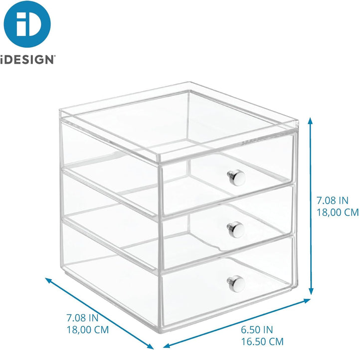 iDesign Schubladenbox für Kosmetik, kompakter Make-Up Organizer mit 3 Schubladen aus Kunststoff, sta
