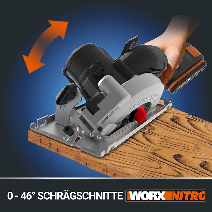 WORX WX531 Akku Kreissäge 20V – Bürstenlose Kreissäge für exakte, gerade Schnitte – Schneidet mühelo