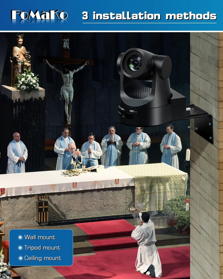 FoMaKo 20x NDI PTZ Kamera mit 3G-SDI/HDMI/IP, 20x optischer Zoom, FHD 1080P 60 IP Live Streaming PTZ