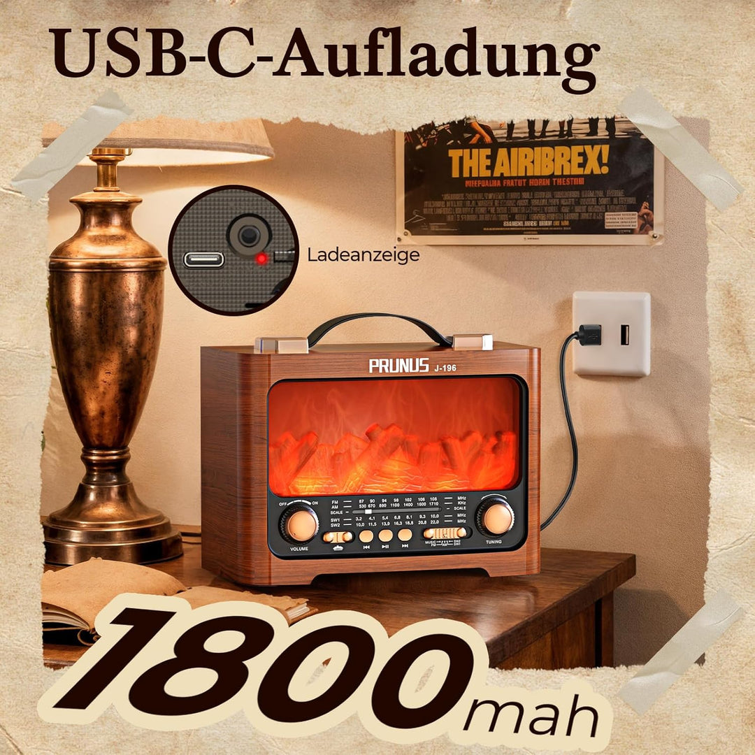 PRUNUS J-196 AM/FM/SW Retro Radio mit Bluetooth | Nostalgie Radio mit Akku 1800mAh | Transistorradio
