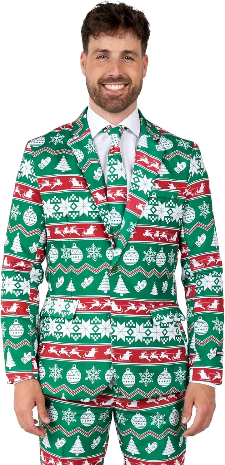 Suitmeister Herren-Weihnachtsanzug – hässliches Festtagsoutfit – bestehend aus Blazer, Hose und Kraw
