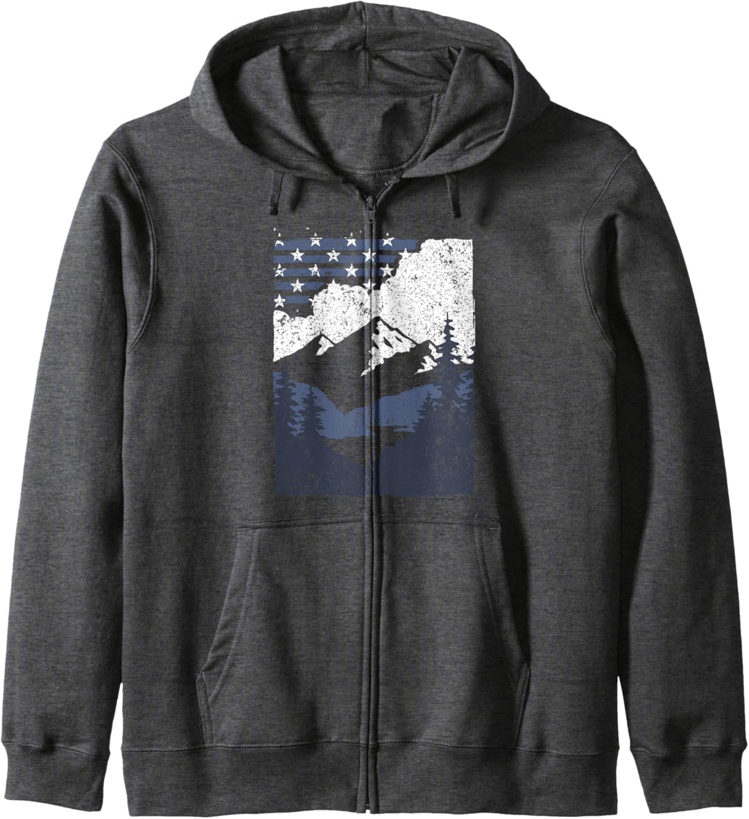 Trendy American Flag Mountain Forest Silhouette Scene Kapuzenjacke