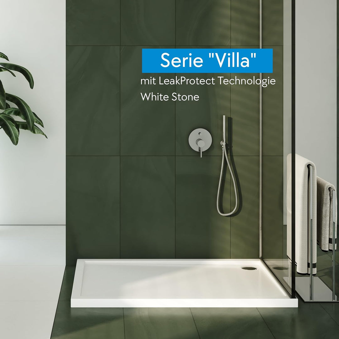 AQUABAD Duschwanne/Duschtasse Villa mit LeakProtect Technologie Smooth White 90x120cm Rechteck 90 x
