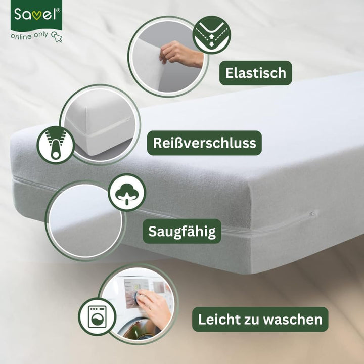 Savel - Matratzenbezug aus 100% Baumwollfrottee, elastisch, anpassungsfähig, hochabsorbierend (Stück